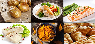 Image of various types of food prepared using Healthy Cook feaure
