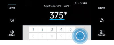 Example of entering temperature on the Samsung wall oven panel