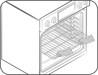 Illustration demonstrating rack insertion in a Samsung oven Illustration demonstrating rack insertion in a Samsung oven