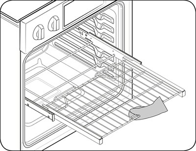 Illustrating showing the gliding rack extended in a Samsung oven Illustrating showing the gliding rack extended in a Samsung oven