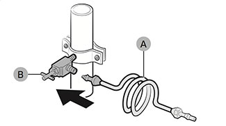 Illustration of a water line installation kit being connected to the shut off valve