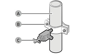 Illustration of a shut off valve connected to a cold water line using a pipe clamp