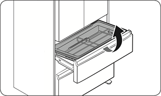 Illustration of removing the basket from the FlexZone drawer Illustration of removing the basket from the FlexZone drawer