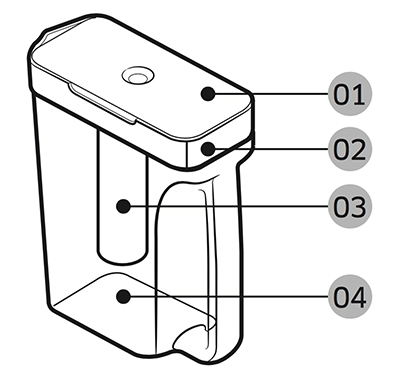 Labeled illustration of the auto fill water pitcher