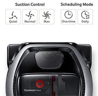 POWERbot with icons for suction control and scheduling mode