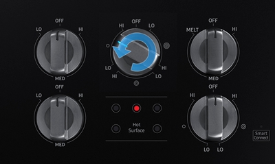 Using the triple surface control knob on a Samsung electric range or cooktop