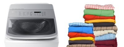 Washer with a stack of clothes