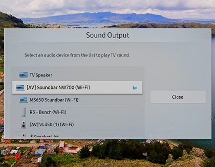 Sound Output with [AV] Soundbar NW700 (Wi-Fi) selected