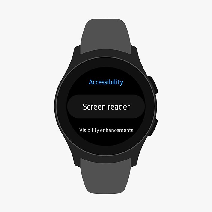 Wearables Accessibility A front view of the Galaxy Watch showing the Accessibility menu.