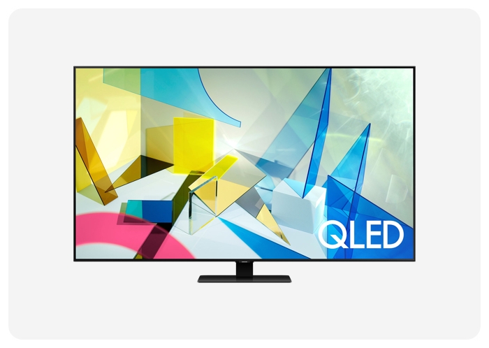 A QLED TV with multiple windows open on-screen