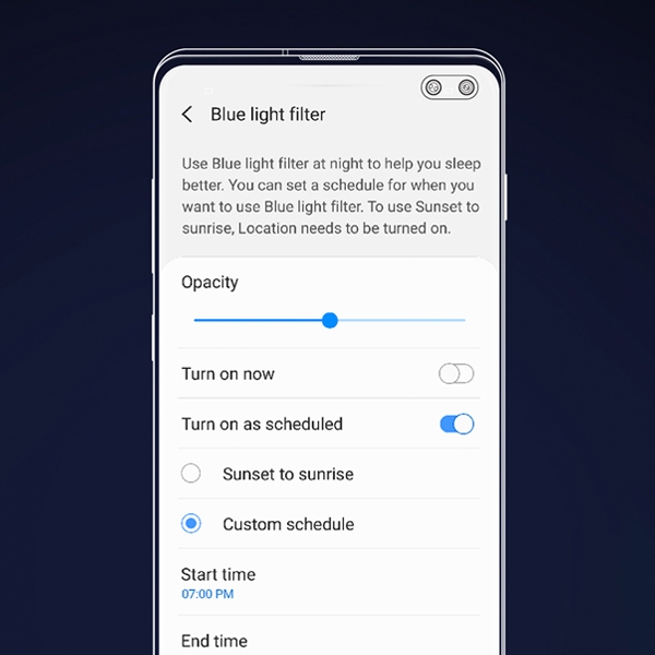 Reduce blue light with the next generation Galaxy S10.