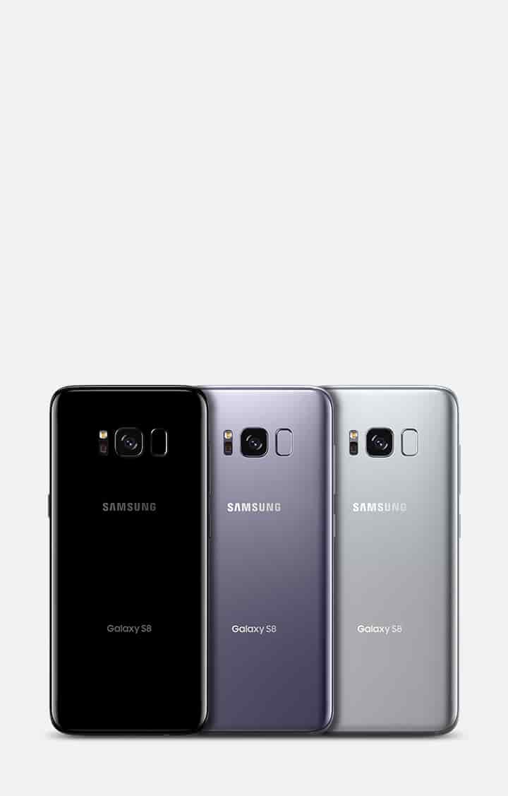 Galaxy S8 in midnight black, orchid grey and arctic silver Galaxy S8 in midnight black, orchid grey and arctic silver