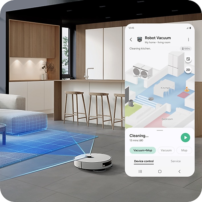 Precise 3D navigation Using Smart Phone to control the Bespoke Jet Bot Combo in your home