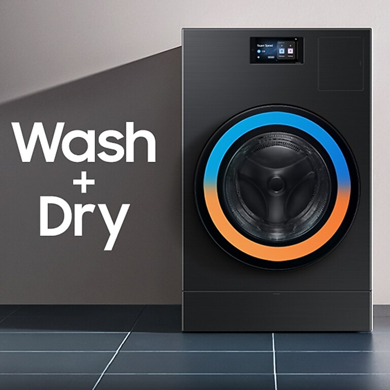 Wash + dry in one Front view of Bespoke AI Vented All-In-One Washer and Dryer Combo