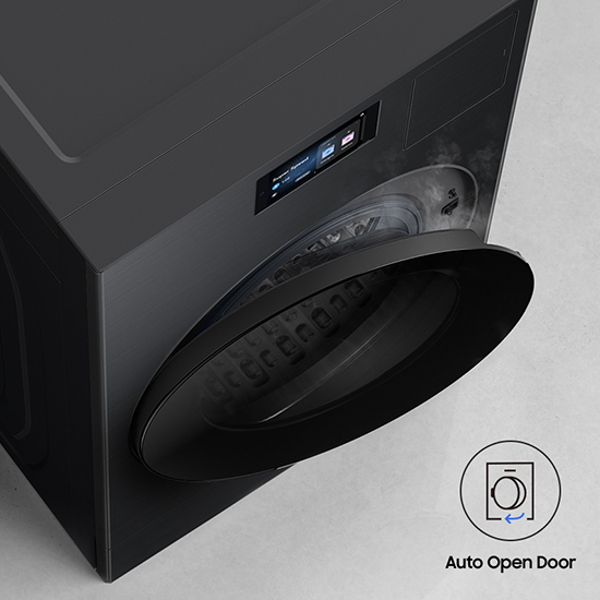 All-in-one washer dryer opening at the end of drying cycle with Auto Open Door setting All-in-one washer dryer opening at the end of drying cycle with Auto Open Door setting