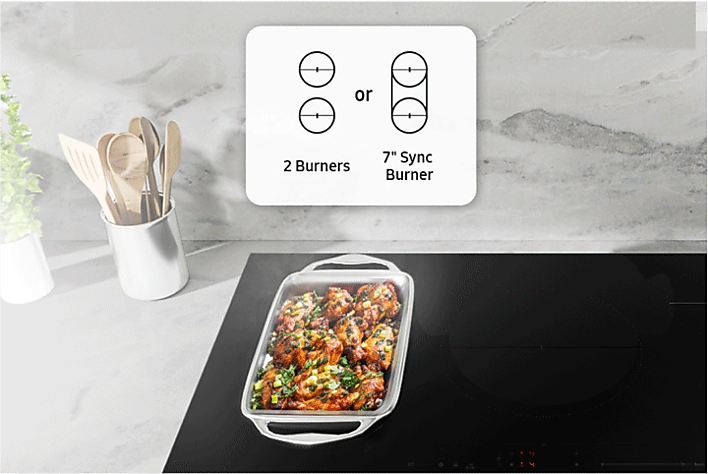 Induction Cooktop with Two Burners Being Used as One Induction Cooktop with Two Burners Being Used as One