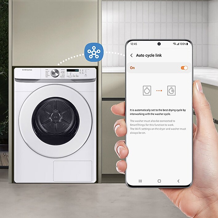 Person using Samsung Ventless Hybrid Heat Pump Dryer on SmartThings Person using Samsung Ventless Hybrid Heat Pump Dryer on SmartThings