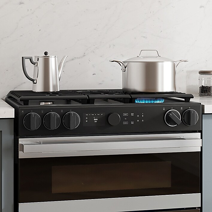 The best of both worlds Samsung Stainless Steel Slide-In Dual Fuel Range with Gas cooktop, electric oven