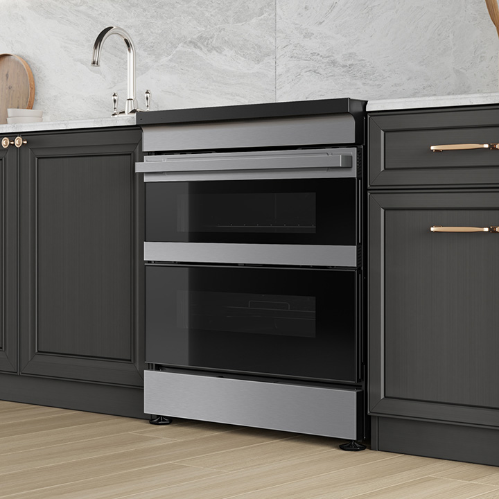 Seamless, stylish design Samsung Stainless Steel Slide-In Induction Range with Bespoke design