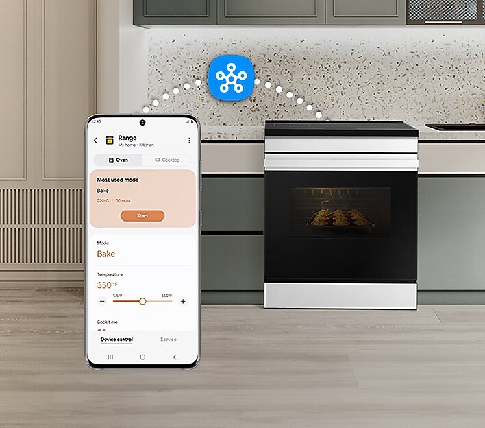 Preheat and plan meals on the go Samsung White Glass Slide-In Induction Range with SmartThings