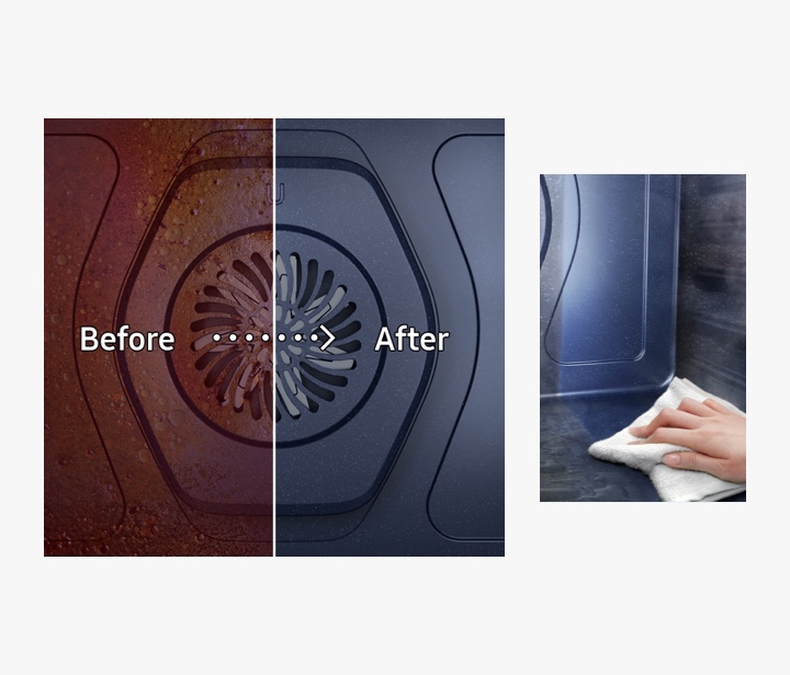 Does the hard work for you Back of an Oven with Convection Fan Showing Before & After