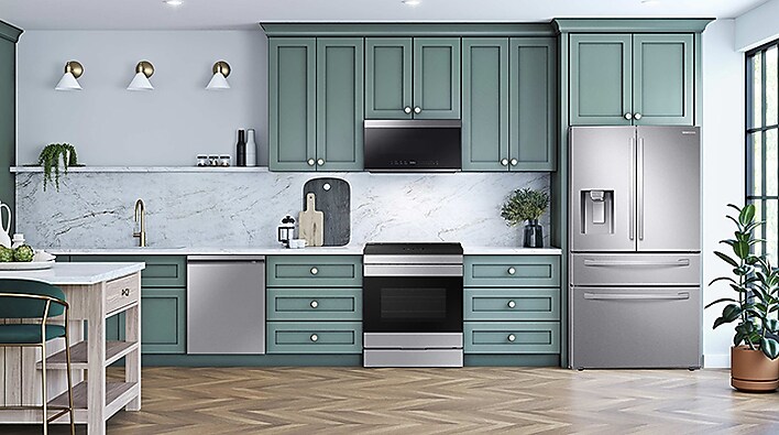 Samsung 4-Door French Door Refrigerator in a Modern Kitchen