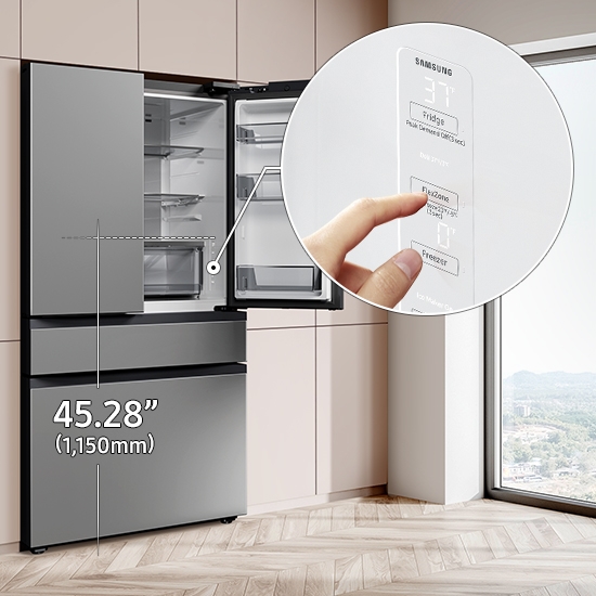 ADA-Compliant Display Person using temperature controls inside stainless steel refrigerator