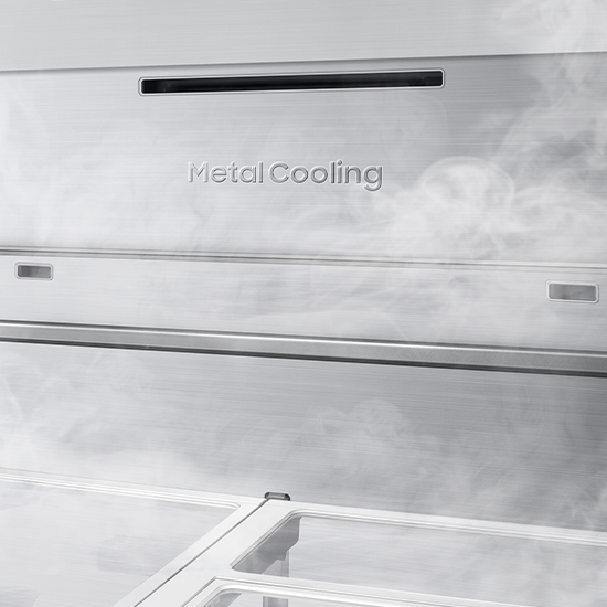 Consistent Cooling Close up view of the 4-door refrigerator metal duct retaining cold air