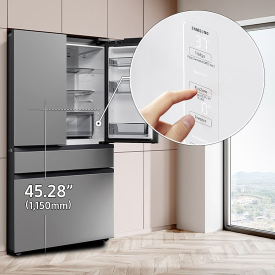 ADA-Compliant Display Person using temperature controls inside stainless steel refrigerator