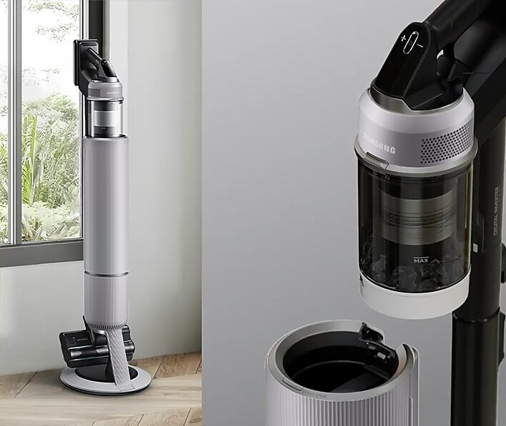 Easy empty & charge. All-in-one storage. Easy empty & charge. All-in-one storage.