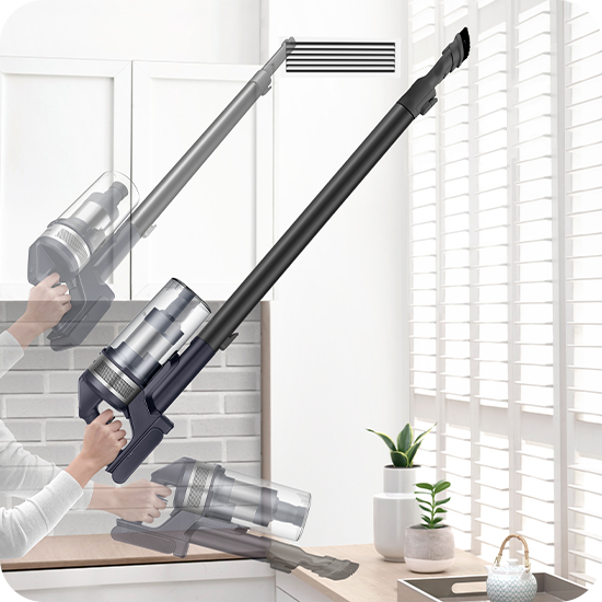 Lightweight, cordless stick vacuum reaching hard to reach areas Lightweight, cordless stick vacuum reaching hard to reach areas