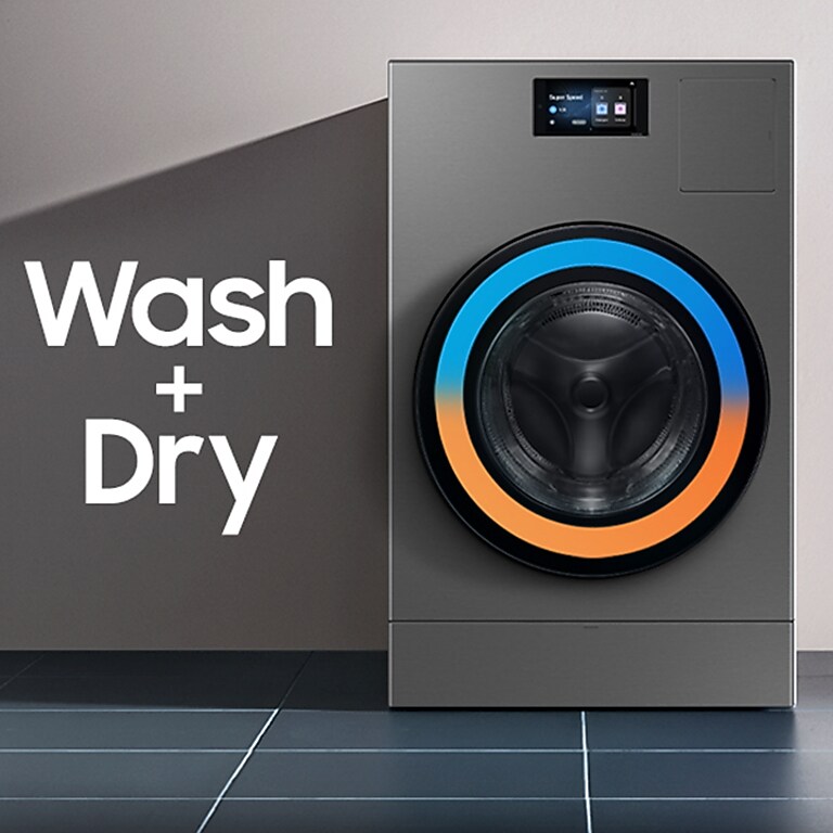 Wash + dry in one Front view of Bespoke AI Vented All-In-One Washer and Dryer Combo