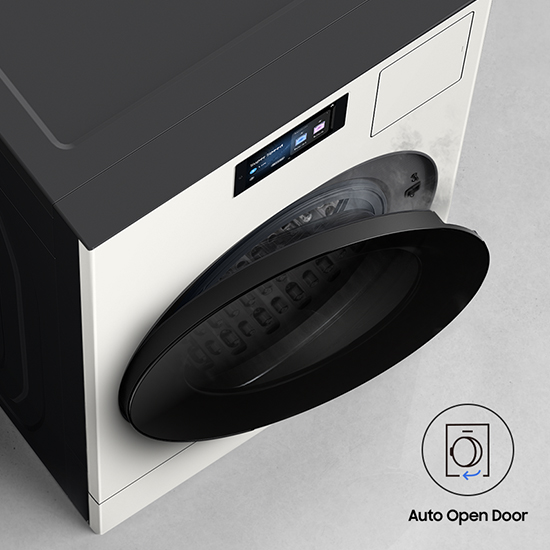 All-in-one washer dryer opening at the end of drying cycle with Auto Open Door setting All-in-one washer dryer opening at the end of drying cycle with Auto Open Door setting