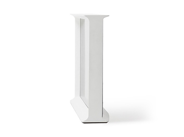 Slim body broadens to form a shelf on top