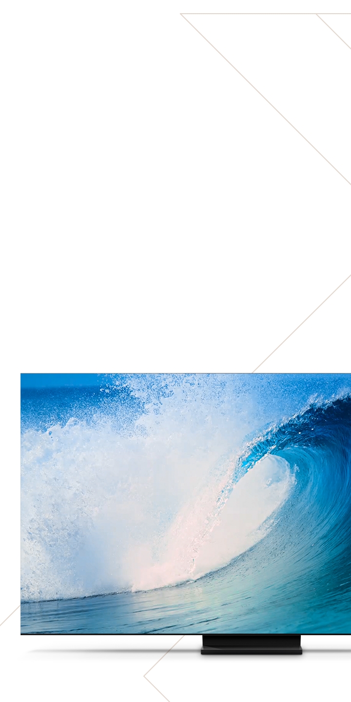 Samsung QLED TV with 8K AI Upscaling technology is showing the image of waves which optimized better picture quality.