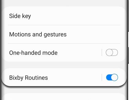 Bixby Routines switched on and highlighted in the Advanced features menu Bixby Routines switched on and highlighted in the Advanced features menu