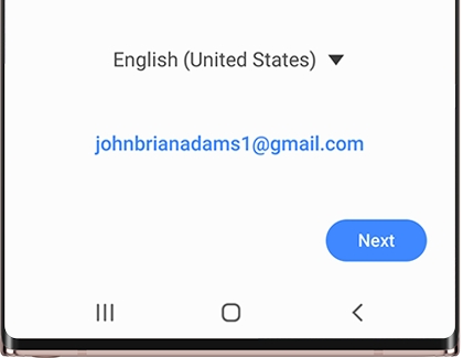 Language, email, and the Next button in the Bixby Voice app Language, email, and the Next button in the Bixby Voice app