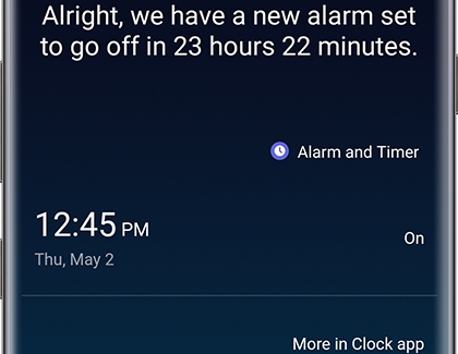 Alarm set for 12:45 PM in Bixby Alarm set for 12:45 PM in Bixby