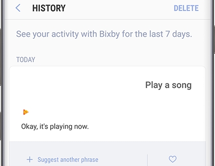HISTORY screen displaying today's history and the DELETE option HISTORY screen displaying today's history and the DELETE option