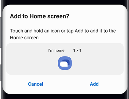 Popup message for adding "I'm home" quick command to Home screen Popup message for adding "I'm home" quick command to Home screen