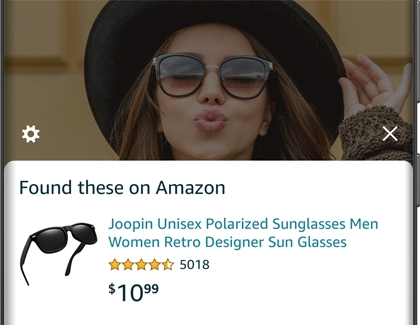 Women with sunglasses with an Amazon search for sunglasses below in Bixby Vision Women with sunglasses with an Amazon search for sunglasses below in Bixby Vision