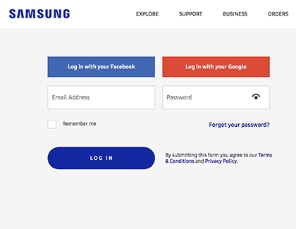 Samsung account sign-in screen on a PC Samsung account sign-in screen on a PC