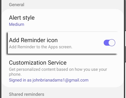 Reminder app with Settings icon next to it Reminder app with Settings icon next to it