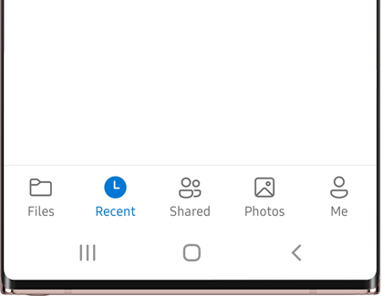 Recent tab selected in the OneDrive app Recent tab selected in the OneDrive app