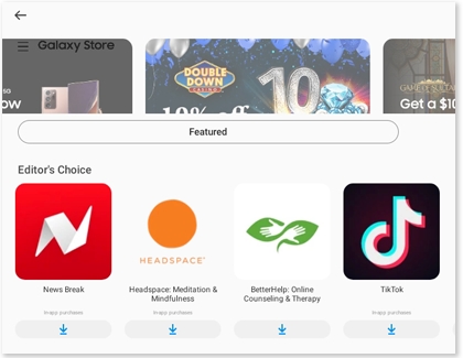 A list of apps in the Galaxy Store app on a PC with Samsung Dex A list of apps in the Galaxy Store app on a PC with Samsung Dex