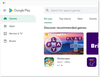 A list of apps in the Google Play app on a PC with Samsung Dex A list of apps in the Google Play app on a PC with Samsung Dex