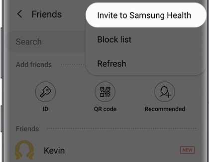 Invite to Samsung Health option highlighted Invite to Samsung Health option highlighted