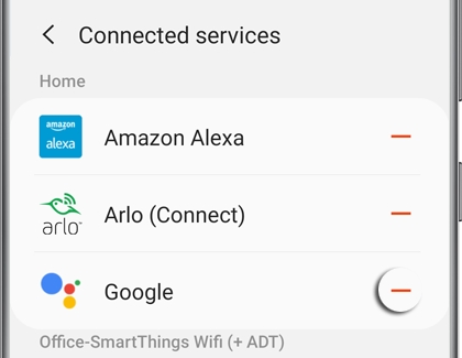 Google with a red minus sign next to it in the SmartThings app Google with a red minus sign next to it in the SmartThings app