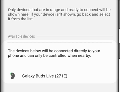 Galaxy Buds Live listed under Available devices on the SmartThings app Galaxy Buds Live listed under Available devices on the SmartThings app