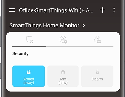 Smart Home Monitor with Armed (away) highlighted Smart Home Monitor with Armed (away) highlighted